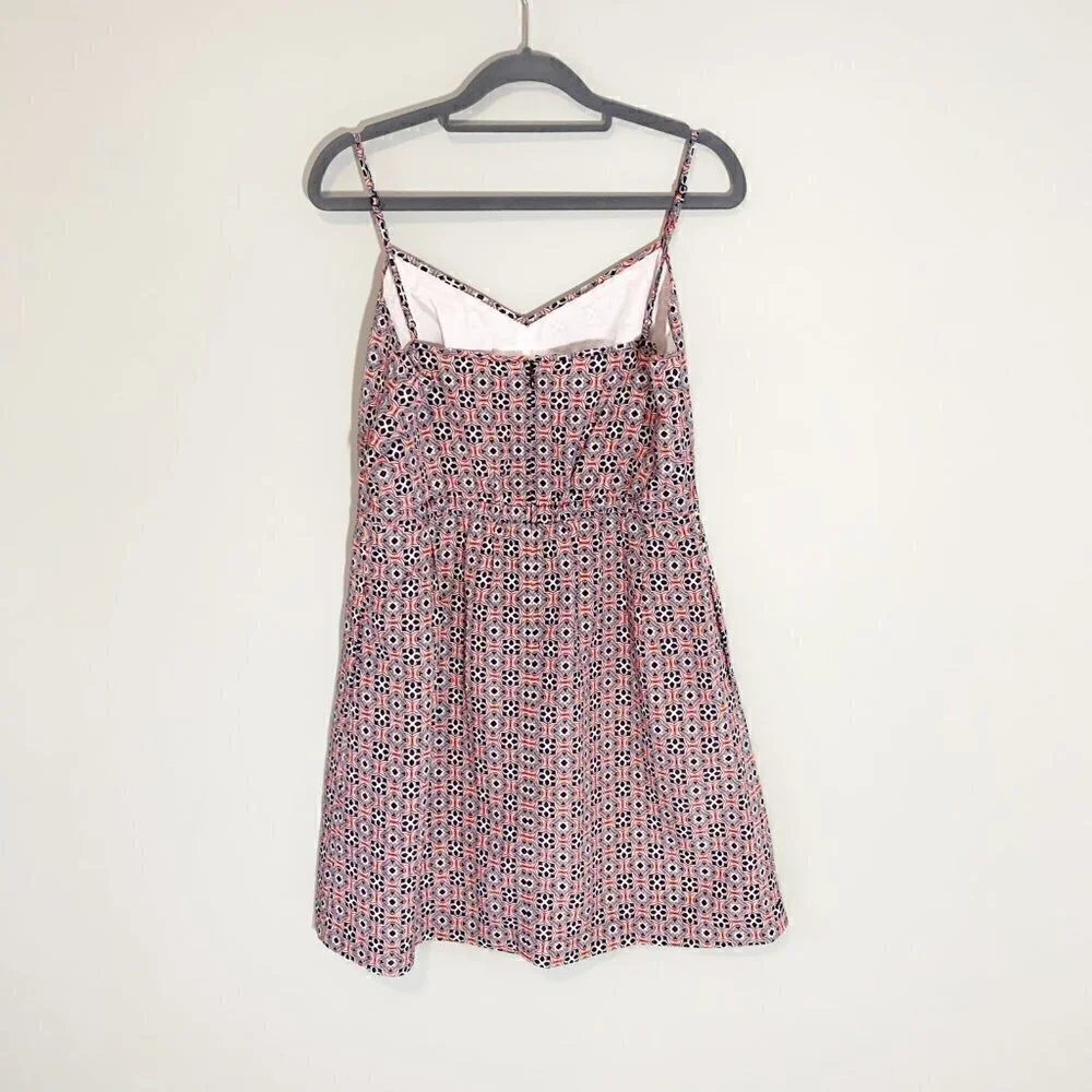 J. Crew Geometric Tile Print V-Neck‎ Mini Dress Navy Coral White Size 10